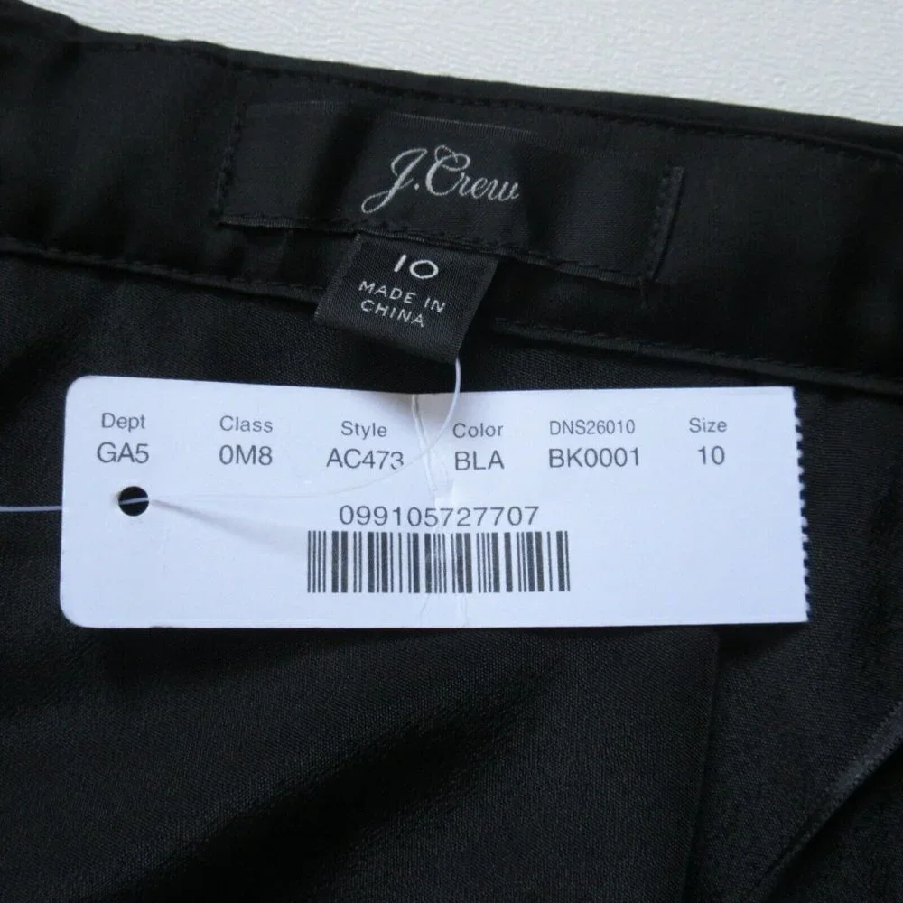 NWT J.Crew Pleated Midi in Black Satin A-line Skirt 10 $98